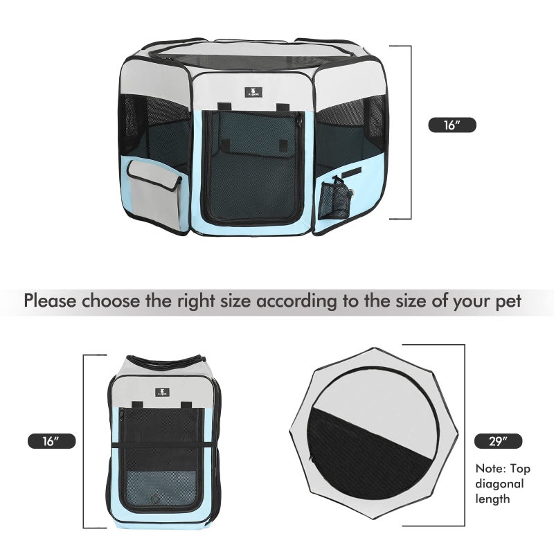 X-ZONE PET Dog Playpen Portable Pet Play Pens for Puppies, Cat, Rabbit, Chicks, Foldable Exercise Play Tent Kennel Crate, Indoor/Outdoor Travel Camping Blue Small - Image 2